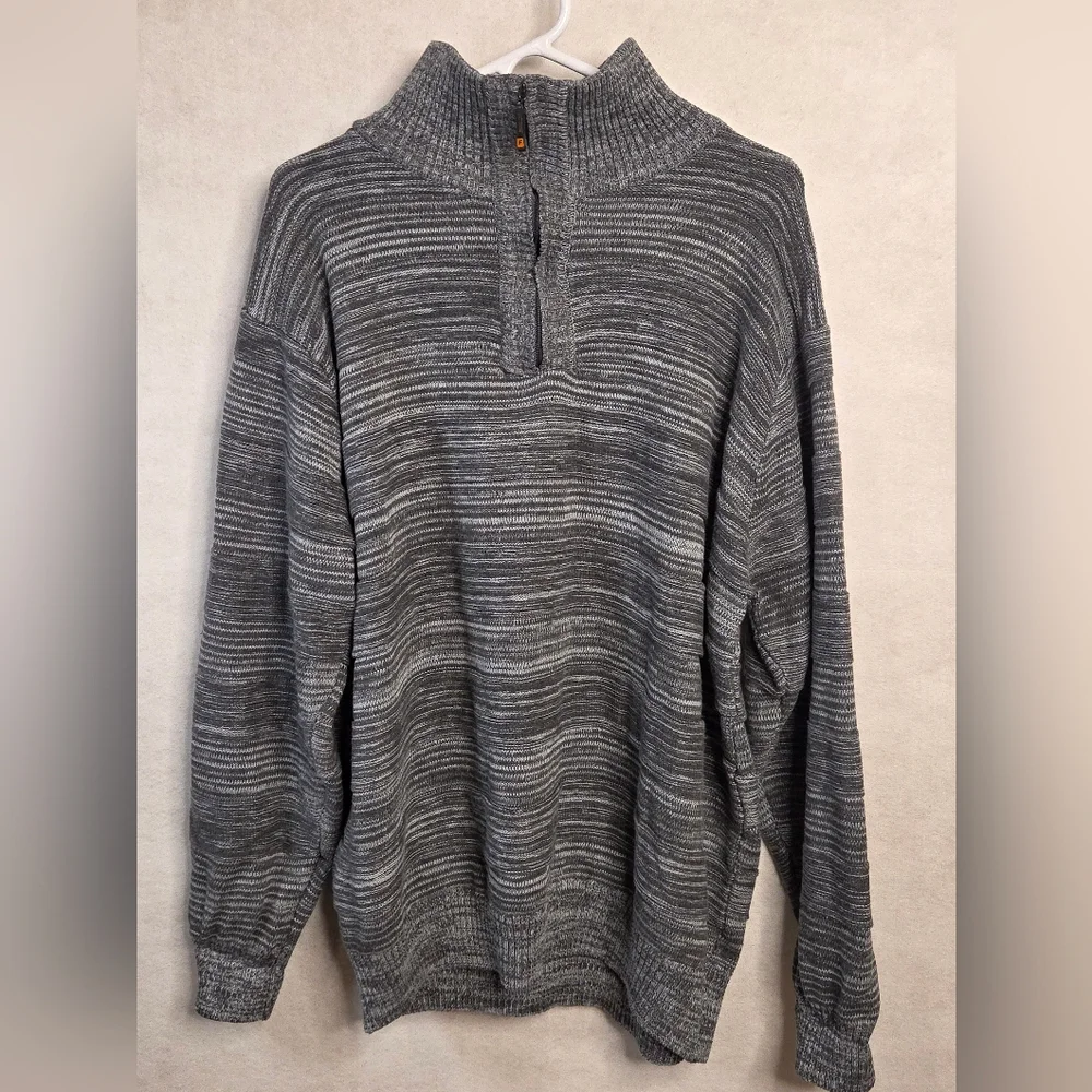 Pronti‎ Men's XXL Textured 1/4 Zip Sweater – Gray Marled Knit Prep Academia